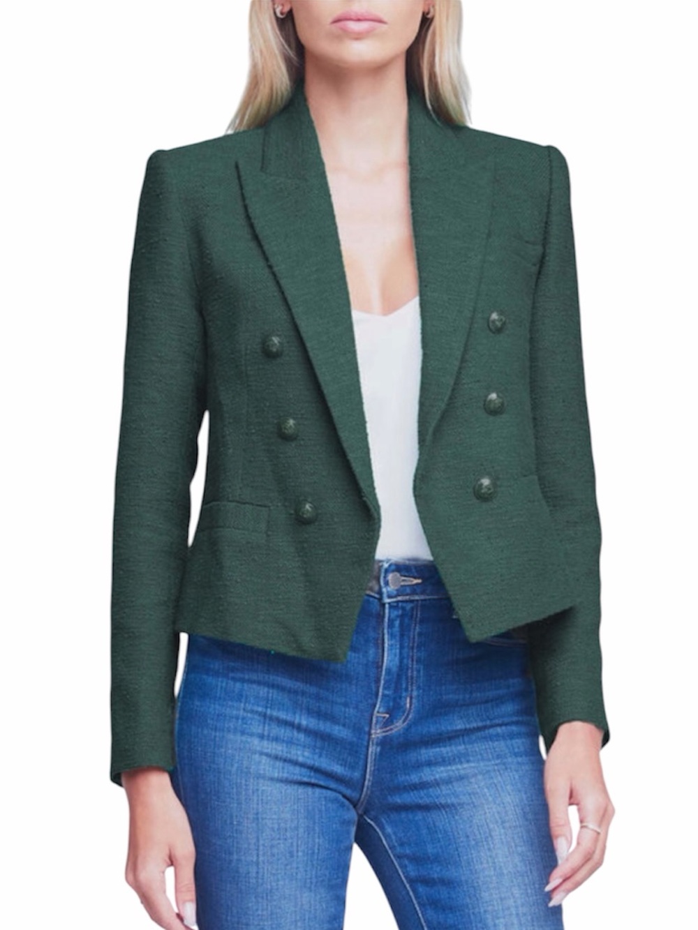 L’ Agence | Women’s Green Boucle Cropped Brooke Blazer Size 18 *flaw*